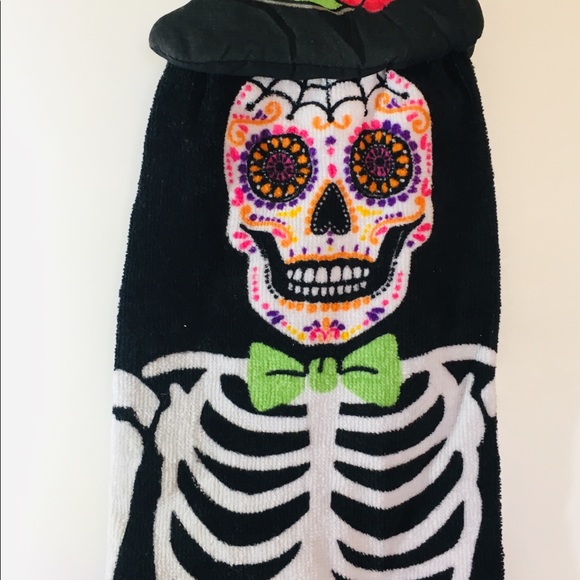 2 Halloween Top Hat Tie DOD Skull Kitchen Towels - Picture 7 of 7